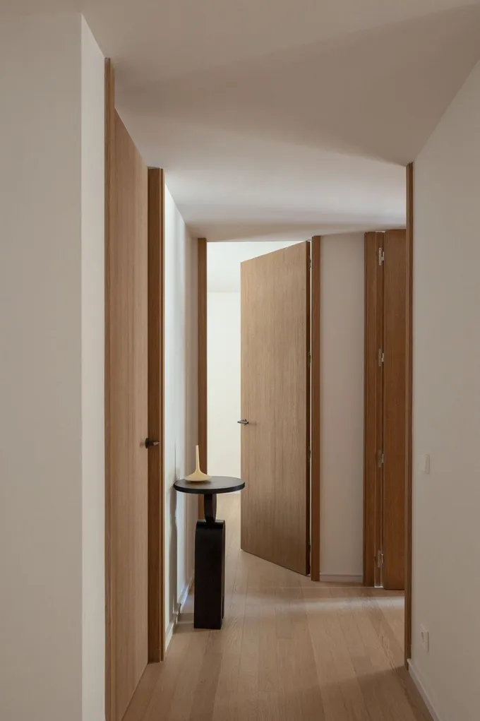 Oak hallway with custom interior doors